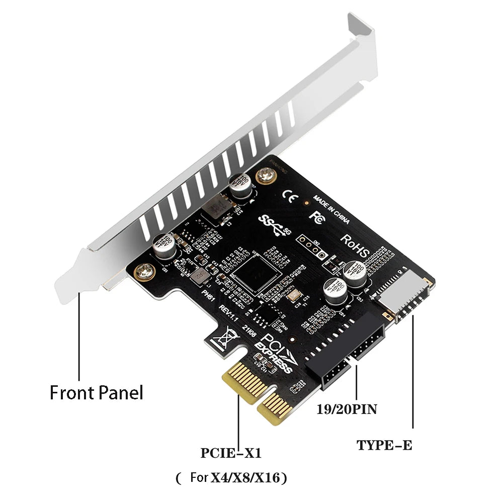 PCIe to USB 3.0 Expansion Card – Type-E Front Panel Adapter