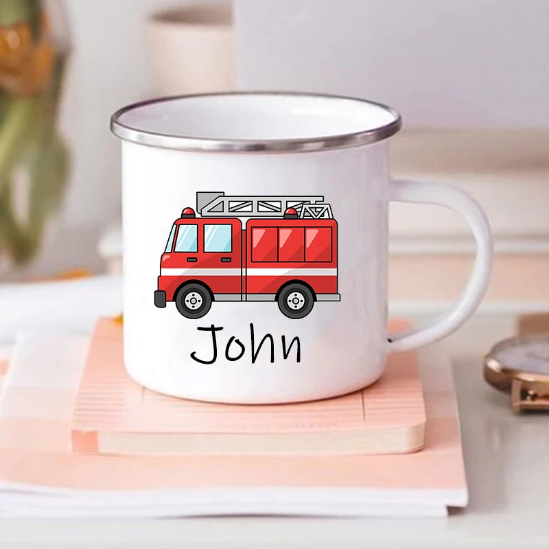 Personalized Kids Enamel Mug – Custom Car Name Birthday Gift