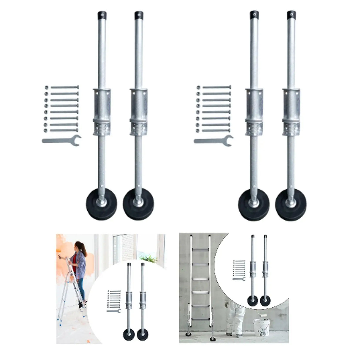 2-Pack Adjustable Steel Ladder Levelers with Rubber Feet