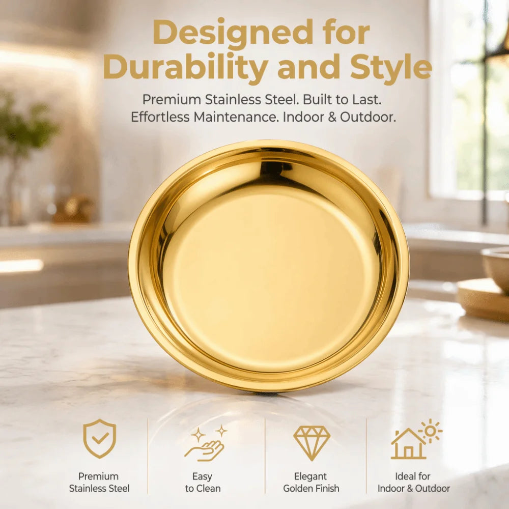 Stainless Steel Round Shallow Tray | Rustproof Camping Plate