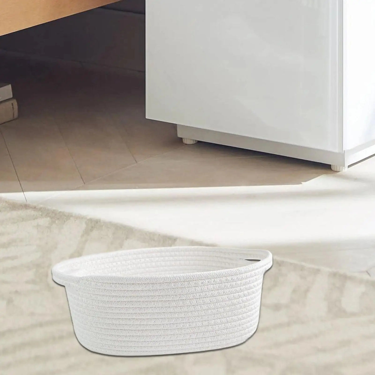 Woven Cotton Rope Storage Basket with Handles | Organizer Bin