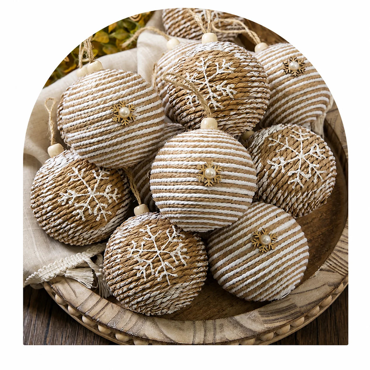 Rustic Christmas Ball Ornaments 12-Piece Jute Foam Set