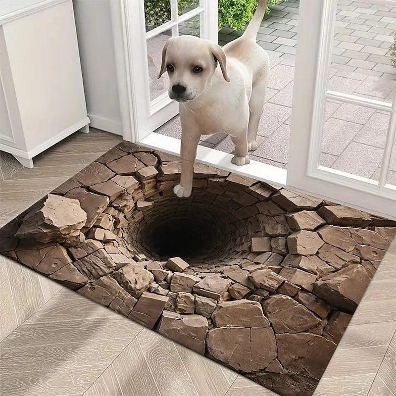 3D Optical Illusion Doormat – Cracked Stone Welcome Mat