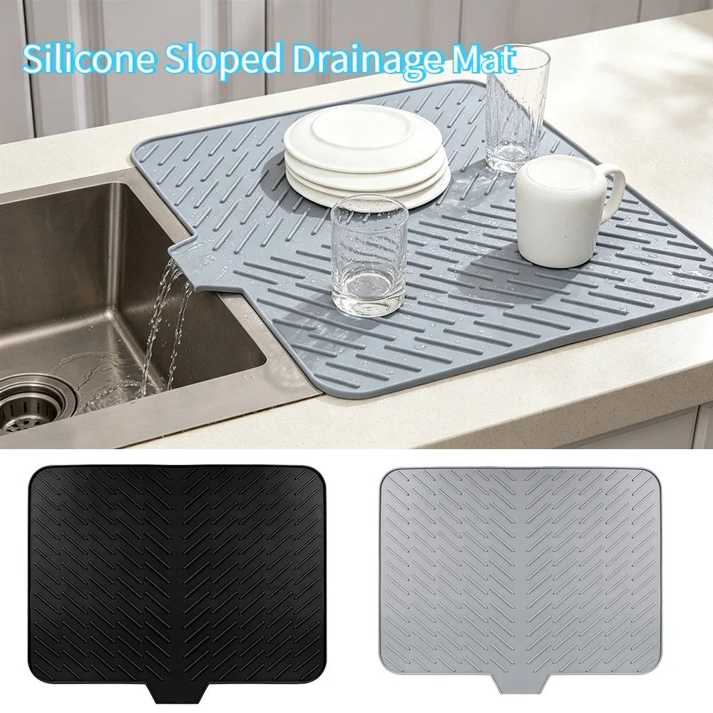 Silicone Sloped Drain Mat – Non-Slip Dish Drying Pad for Kitchen