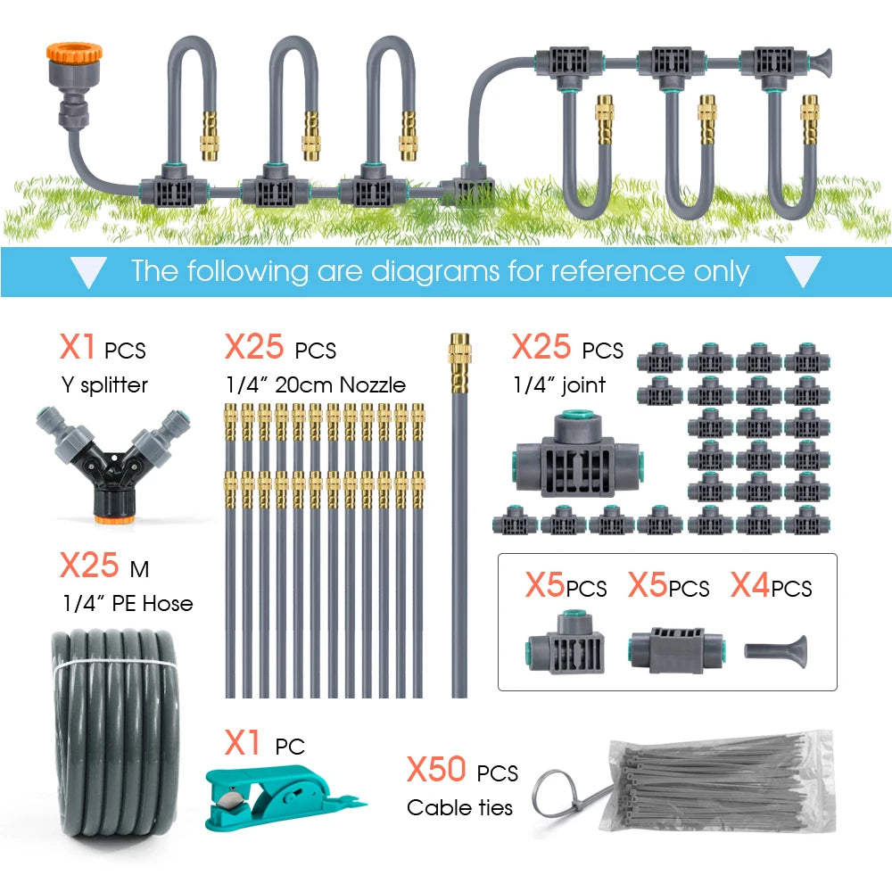 1/4" 360° Rotary Brass Nozzle Drip Irrigation Kit – Auto Misting