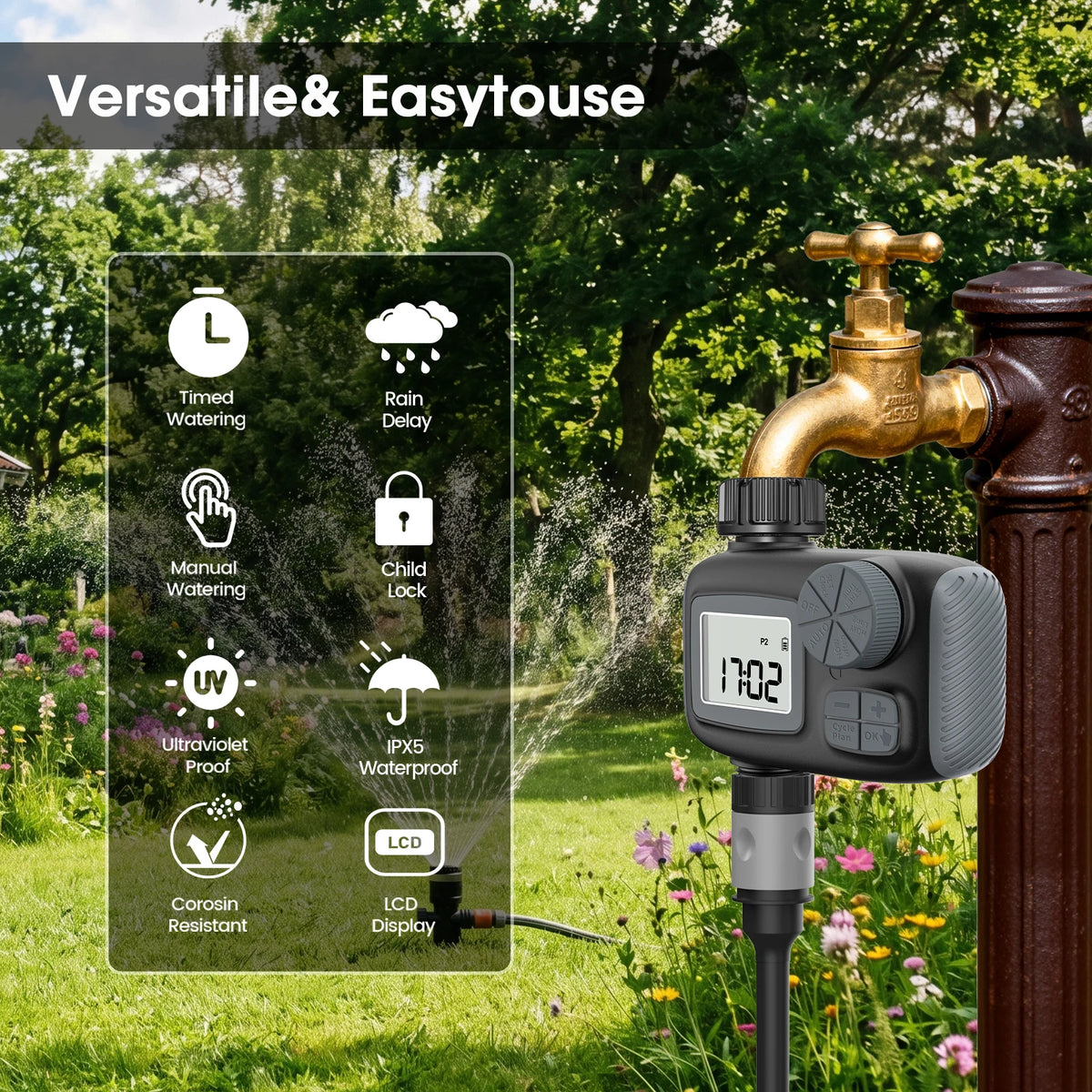 Smart LCD Garden Water Timer & Mist Spray Cooling Kit
