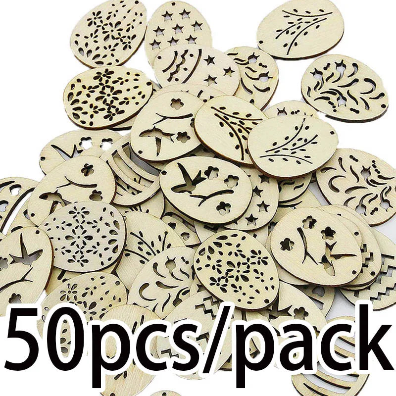 50-Pack Hollow Wooden Easter Eggs 37x28mm – DIY Pendants