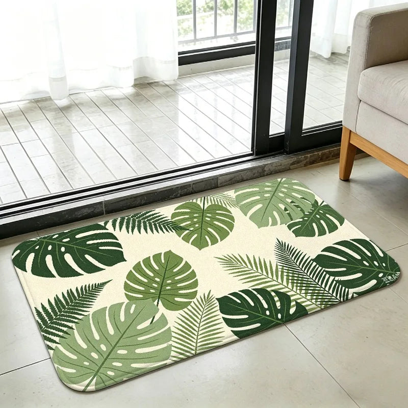 VIKAMA Boho Tropical Plant Flannel Rug – Washable Indoor Mat