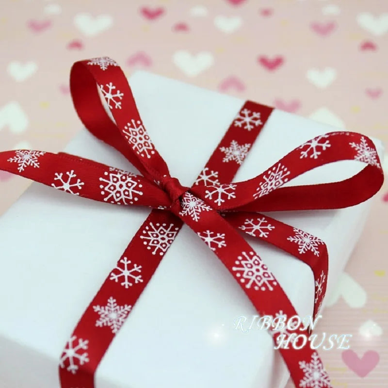 Red Snowflake Satin Ribbon 3/8" – Christmas Gift & Craft