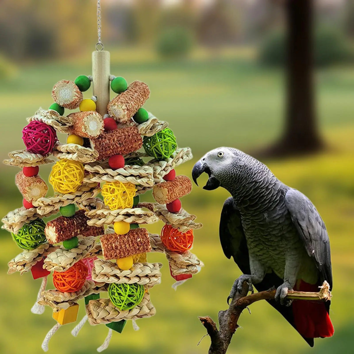 Wooden Parrot Chewing Toy – Cage Hanging Perch & Platform