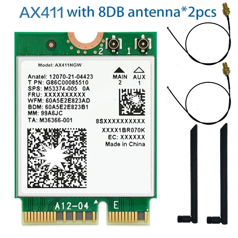 Wi-Fi 6E AX411 M.2 Tri-Band Card 2.4Gbps + Bluetooth 5.3