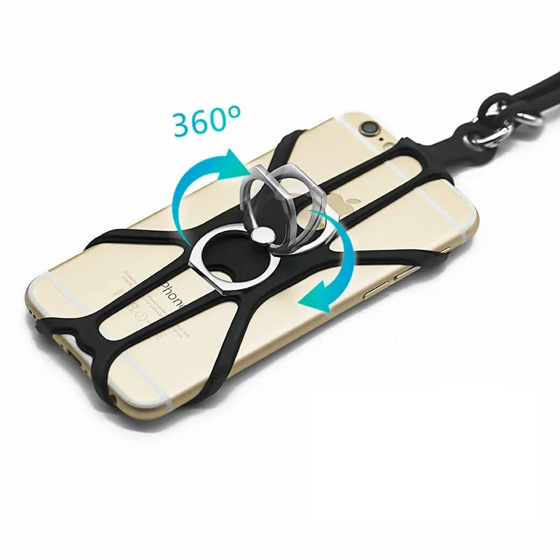 Silicone Phone Neck Strap & 360° Ring Stand Holder – Universal