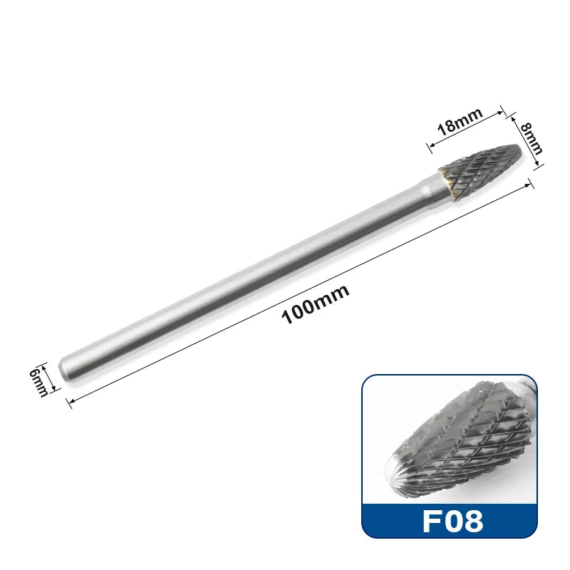 Tungsten Carbide Rotary Burr 6mm Shank 100mm Extended Milling Bit