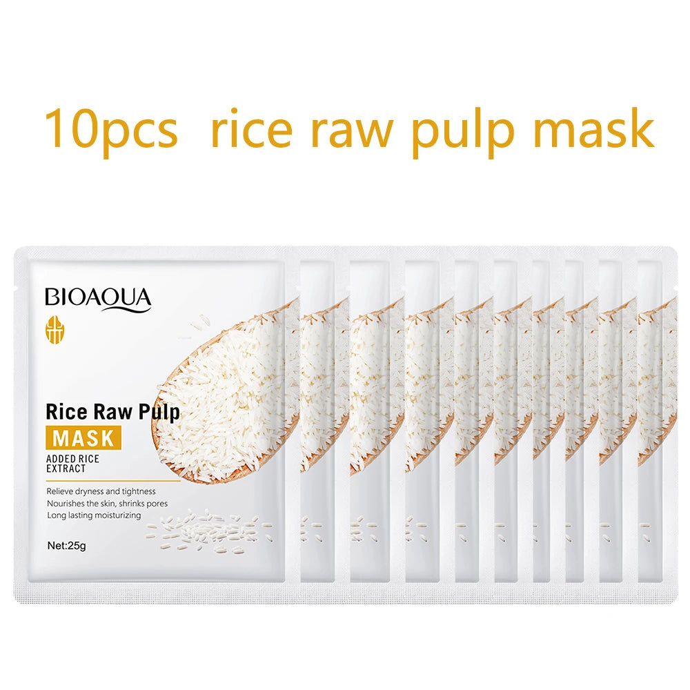 LAIKOU Rice Raw Pulp Essence Face Mask – 10 Pack K-Beauty