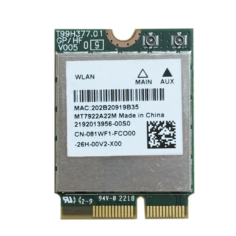 WiFi 6E MT7922 Tri-Band 2400Mbps M.2 NGFF Card + Bluetooth 5.2
