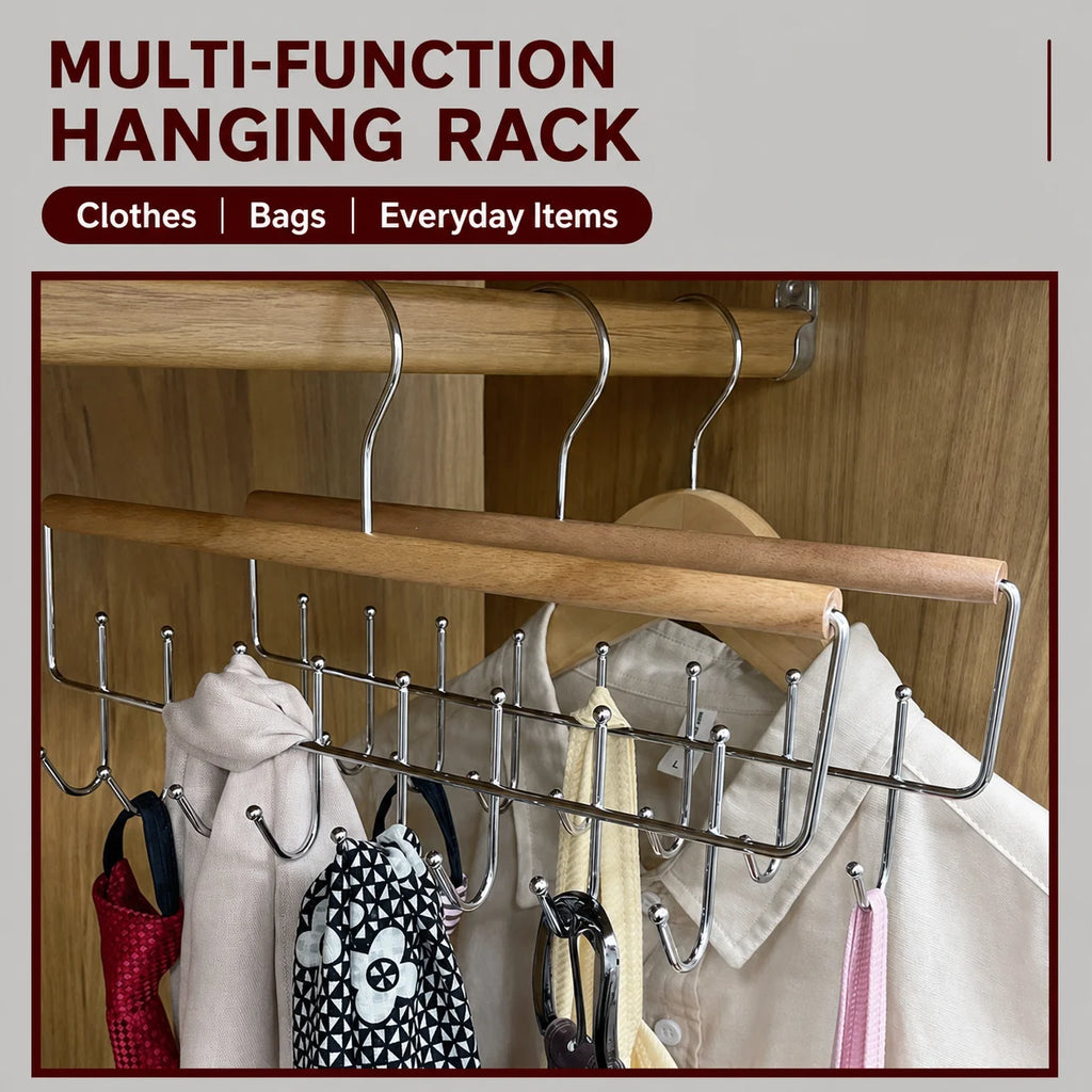 Wooden Metal Closet Hook Hanger – 8 & 16 Hook Organizer