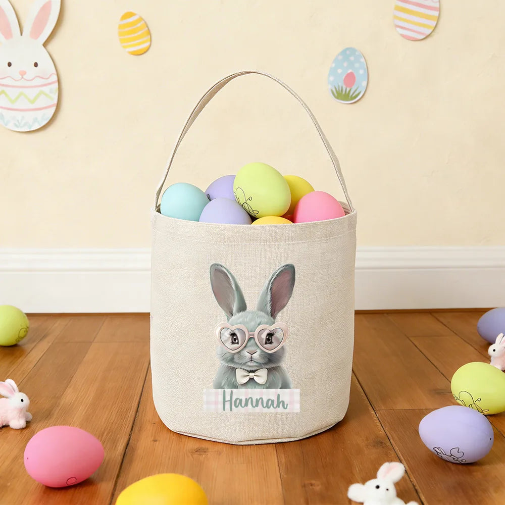 Personalized Easter Basket Bunny Bag – Custom Name Linen Tote