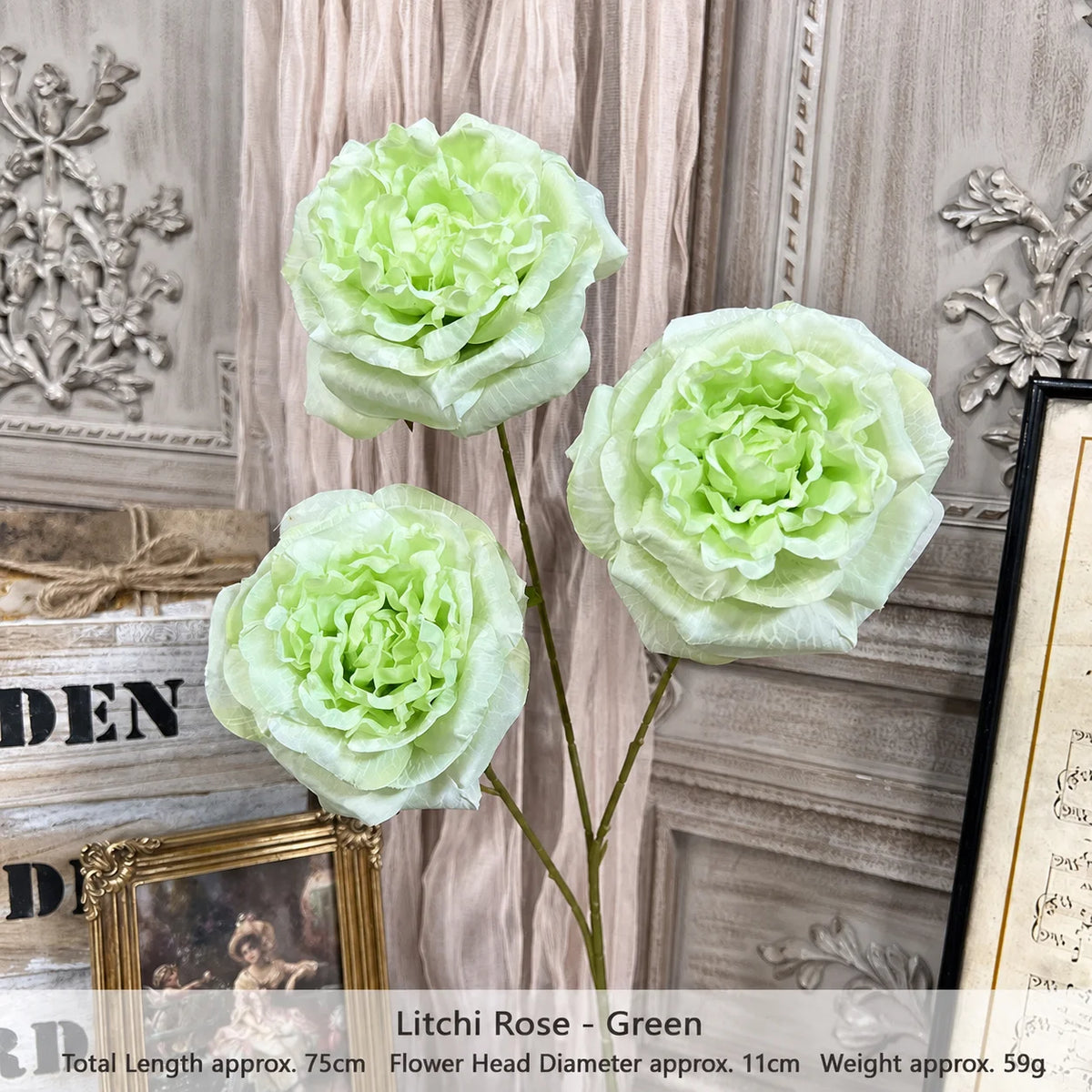Silk Lychee Rose Artificial Flower Stem | 3 Heads, 10 Colors