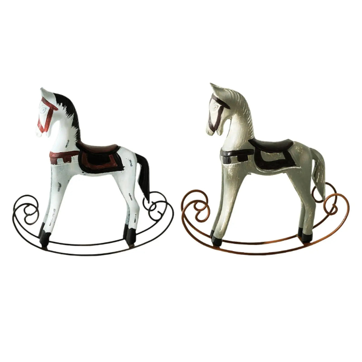 Wooden Rocking Horse Statue – Rustic Animal Figurine Decor