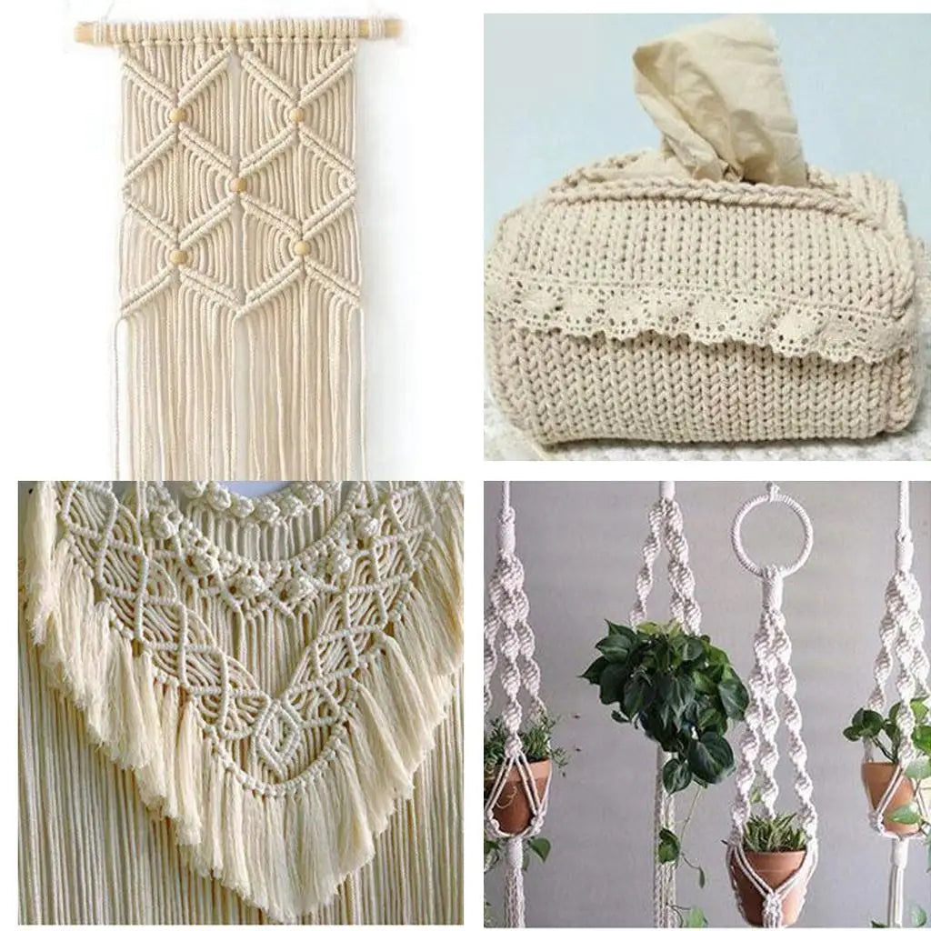Macrame Cord 3mm 109 Yards – Natural Cotton Kit with Wood Rings