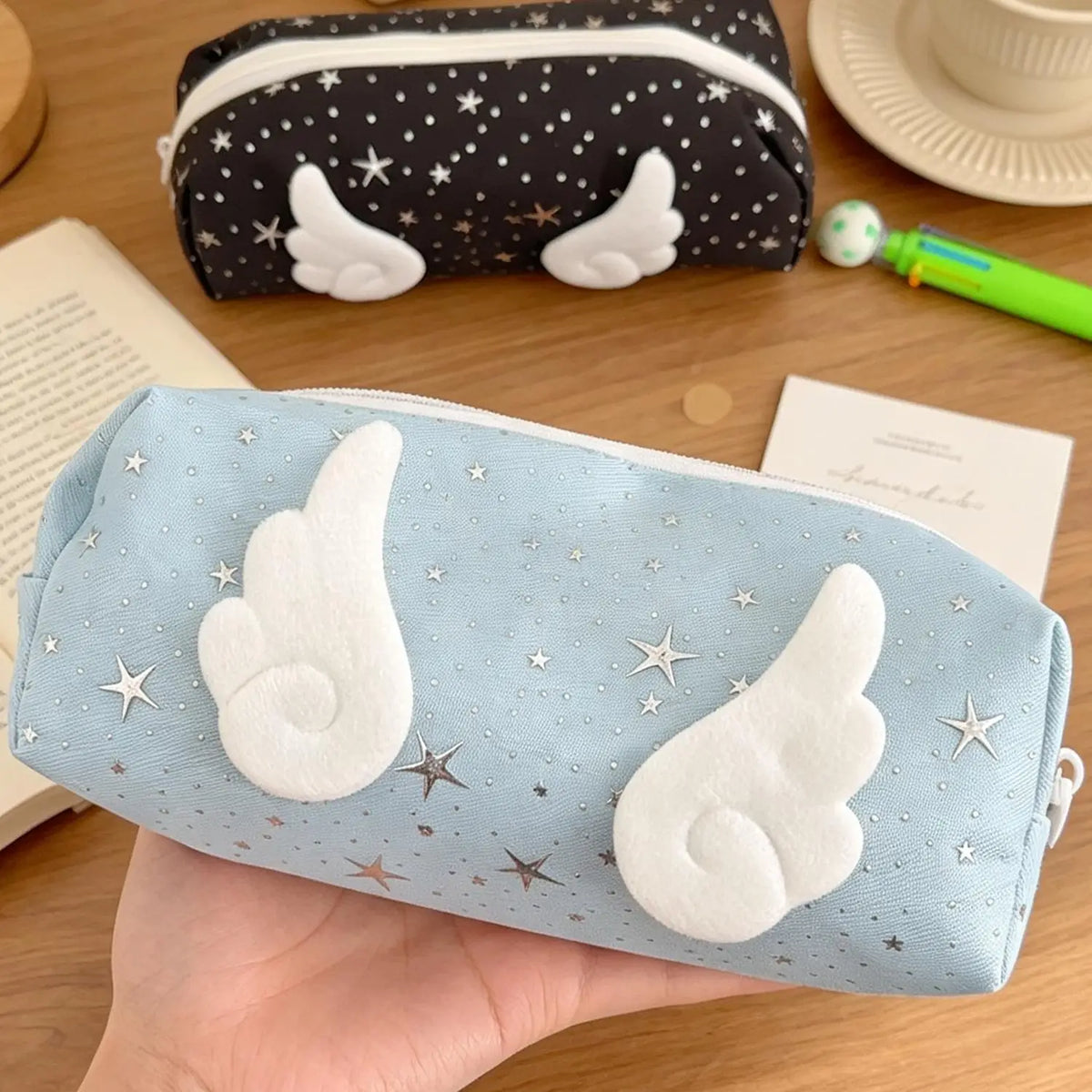 Kawaii Angel Wing Pencil Case – Large Capacity Canvas Pen Bag