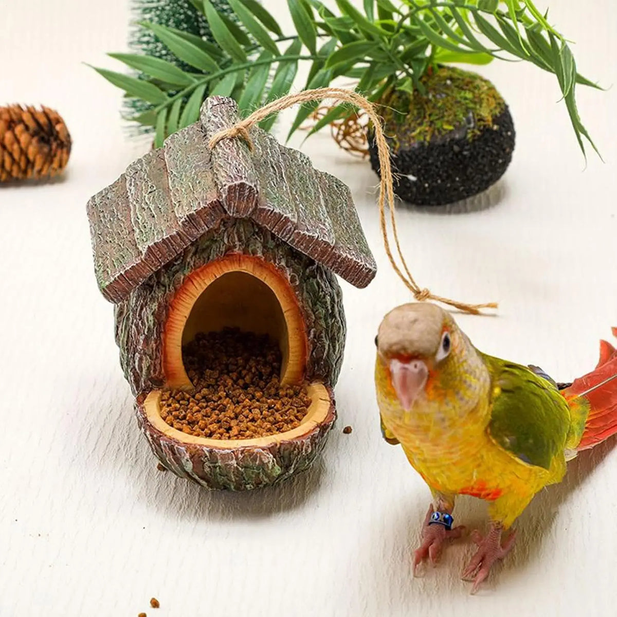 Resin Tree Stump Bird Feeder & Nest Garden Sculpture Decor