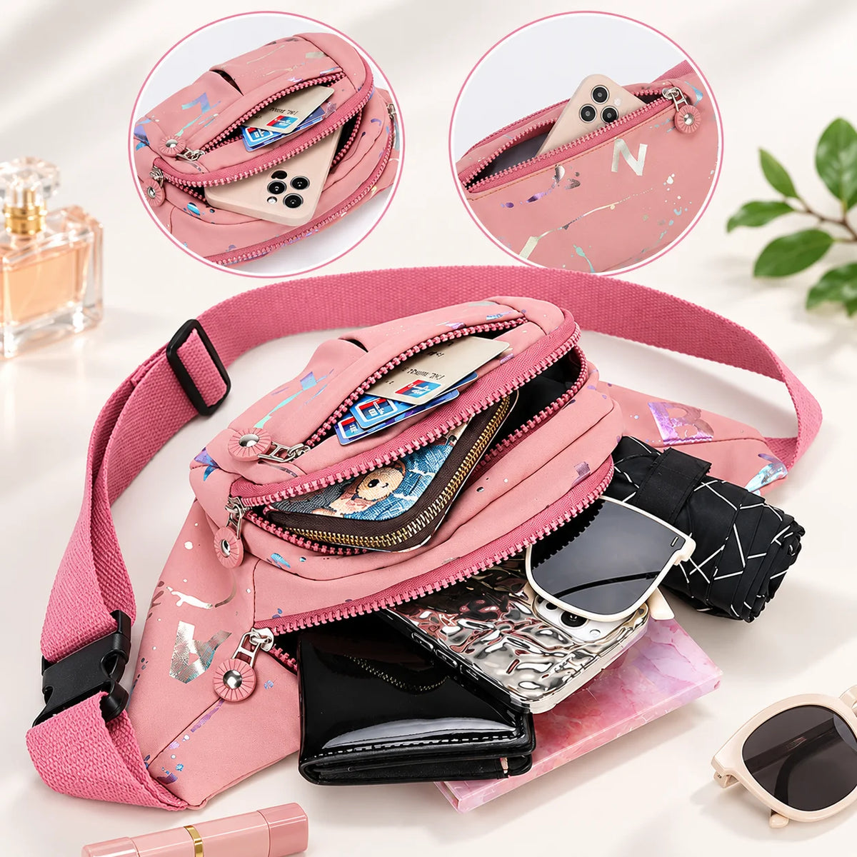 Women's Graffiti Print Multi-Pocket Crossbody Fanny Pack