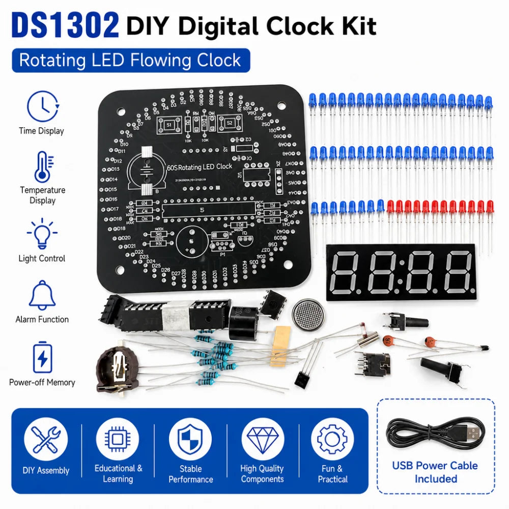 DS1302 LED Scrolling Clock DIY Kit – Time, Temp & Alarm