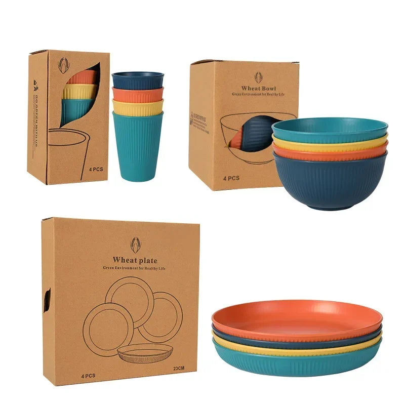 Wheat Straw Dinnerware Set – Eco-Friendly Plates Cups Bowls
