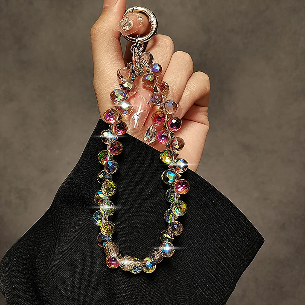 Crystal Rhinestone Bead Phone Wrist Strap Lanyard Keychain