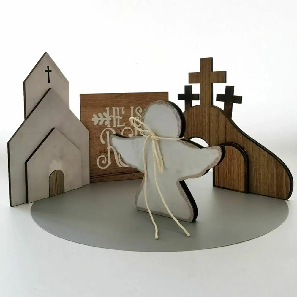 Handcrafted Easter Resurrection Scene Wooden Tray Décor Set