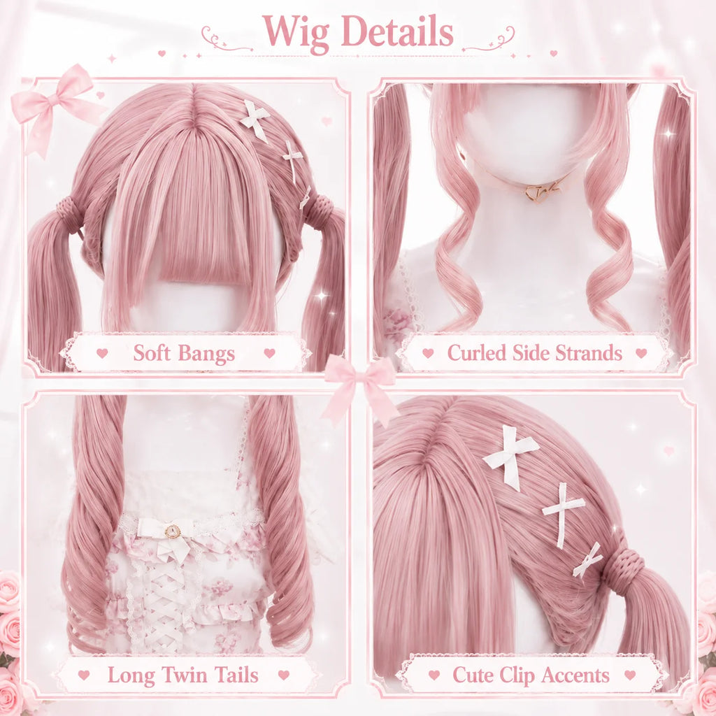 Light Pink Double Ponytail Curly Wig – Sweet Lolita Cosplay
