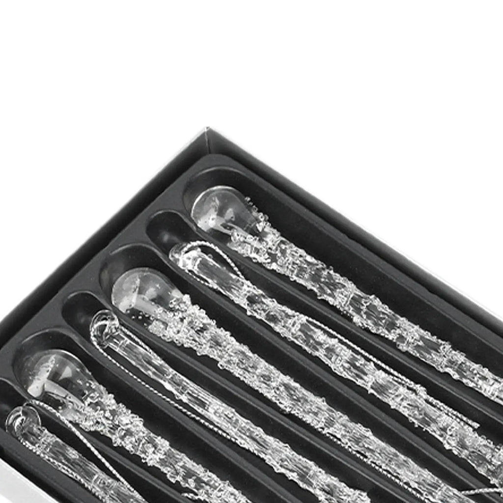 Glass Christmas Icicle Ornaments – Clear Tree Pendants Set of 6