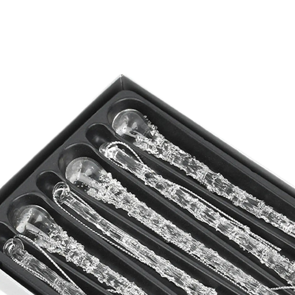 Glass Christmas Icicle Ornaments – Clear Tree Pendants Set of 6