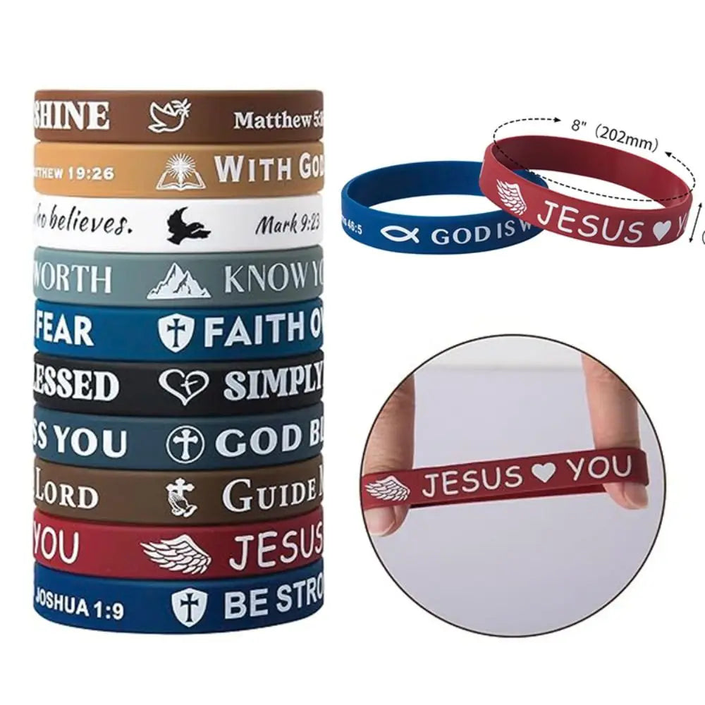 10-Pack Inspirational Bible Verse Silicone Bracelets | Christian