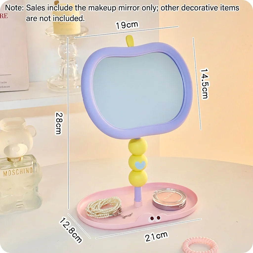Apple-Shaped Vanity Makeup Mirror HD Rotating & Storage Tray