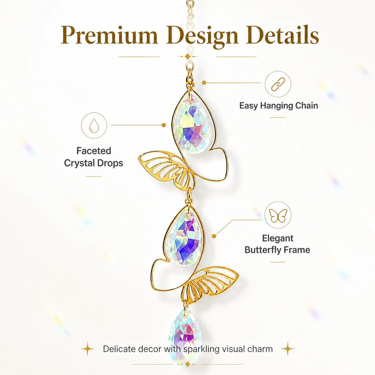 Butterfly Crystal Suncatcher Gold Window Prism Rainbow Ornament