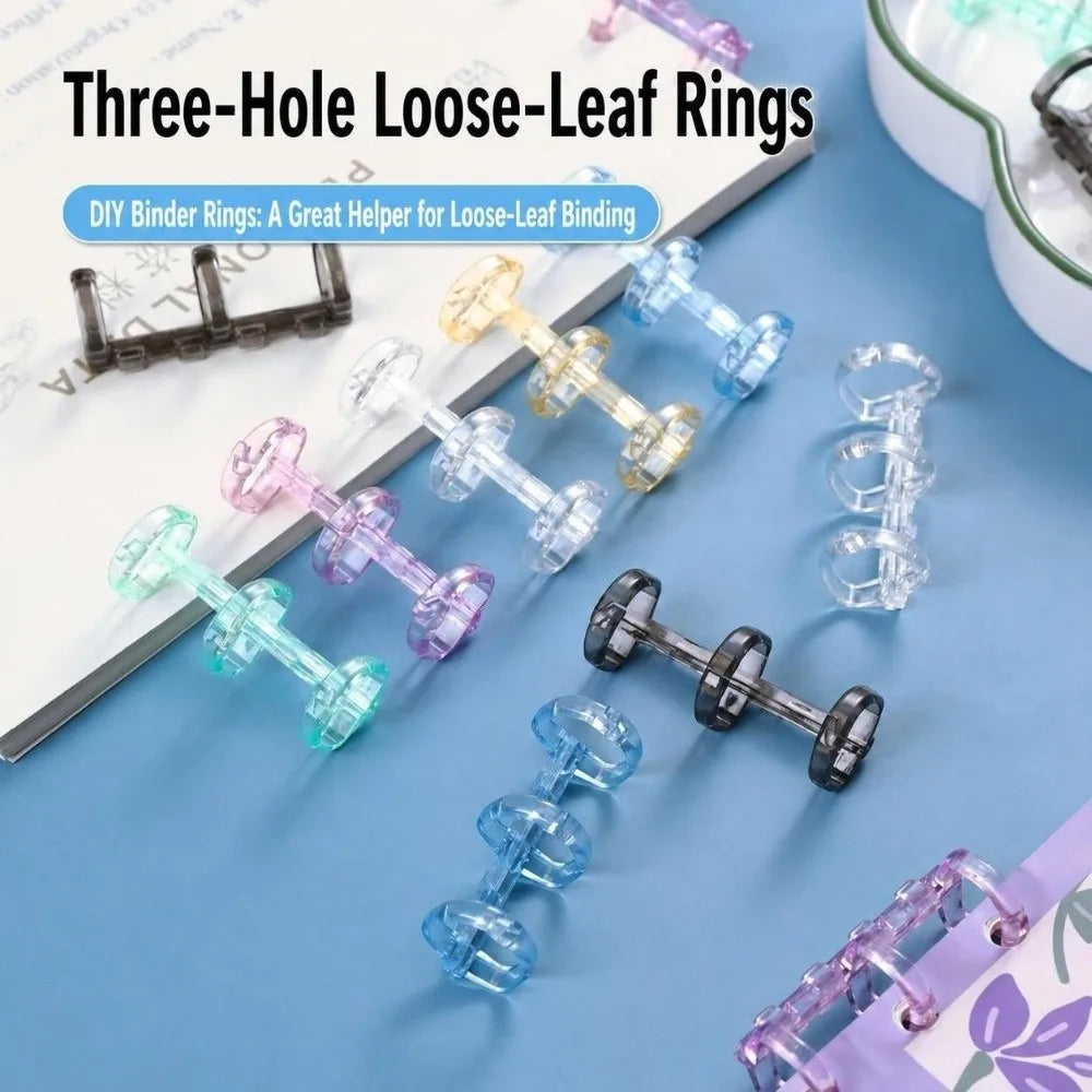 Transparent 3-Hole Plastic Loose Leaf Binder Rings – 7 Colors