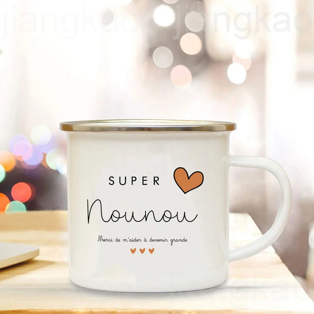 Thank You Nanny Enamel Mug – Printed Coffee Cup Gift for Nounou