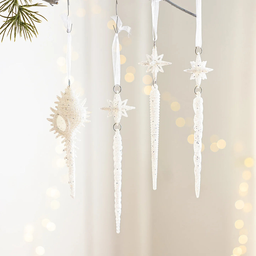 Glittery Christmas Wreath Hanging Ornament – White Plastic