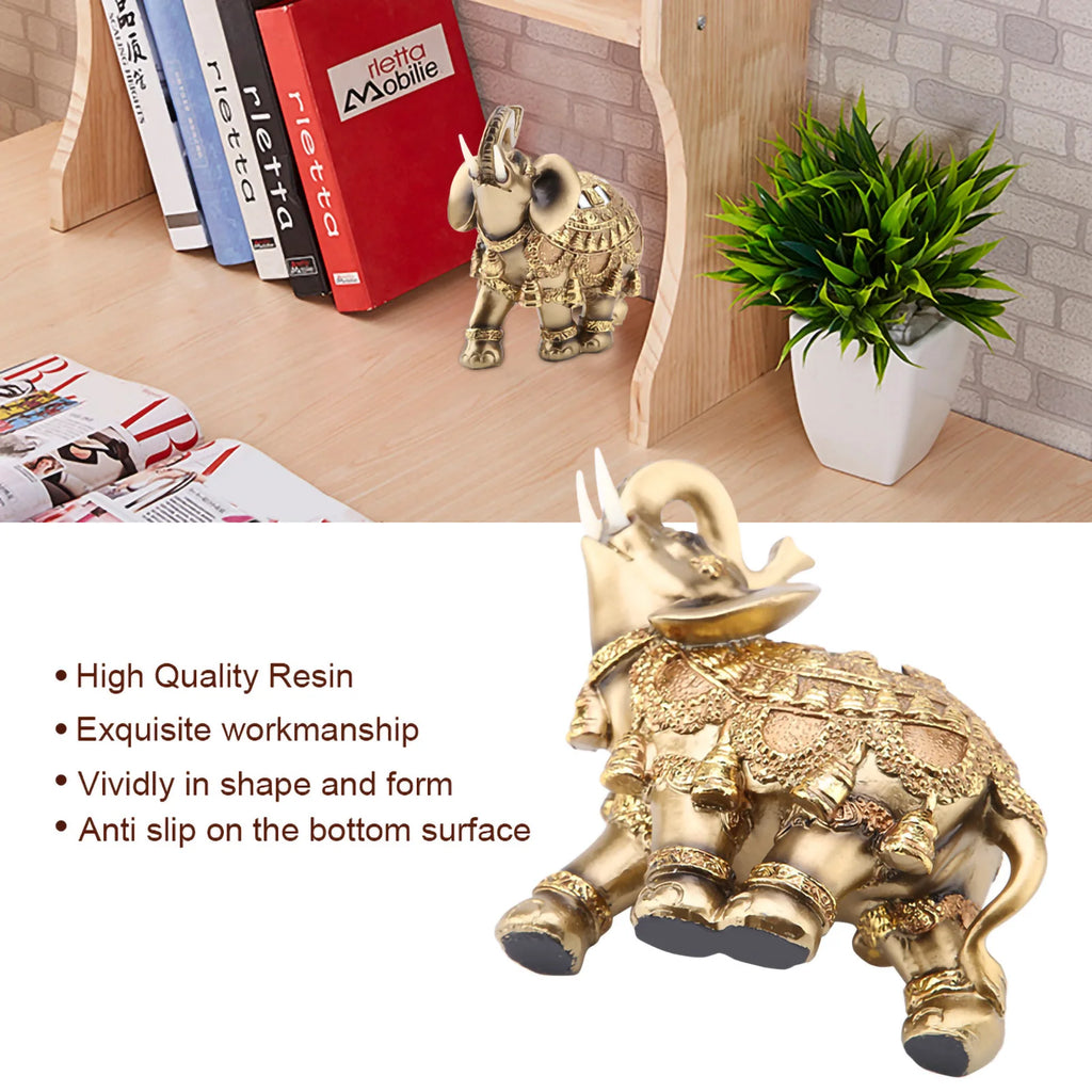Golden Feng Shui Elephant Statue – Lucky Wealth Figurine
