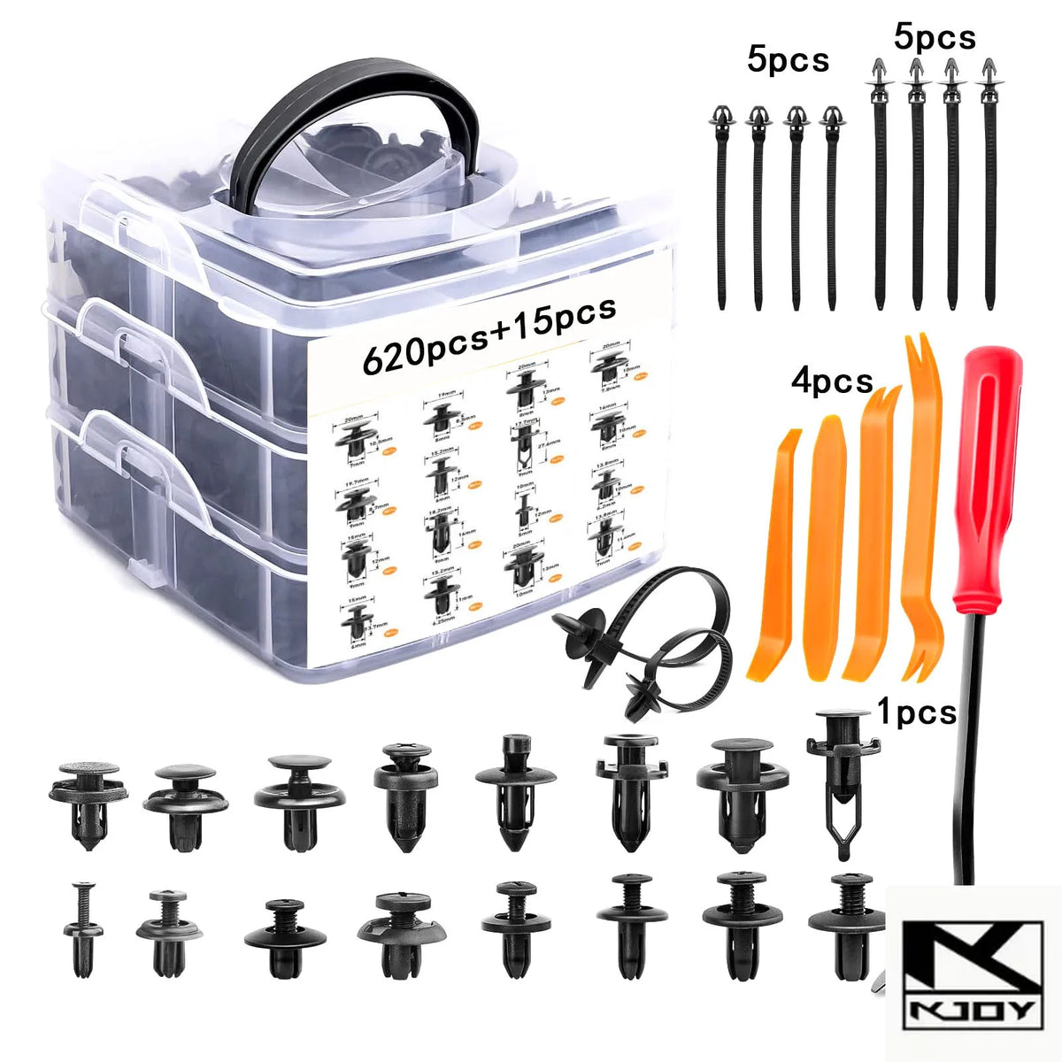 kkjoy 620-Pc Mixed Auto Rivet Retainer Clip Fastener Set