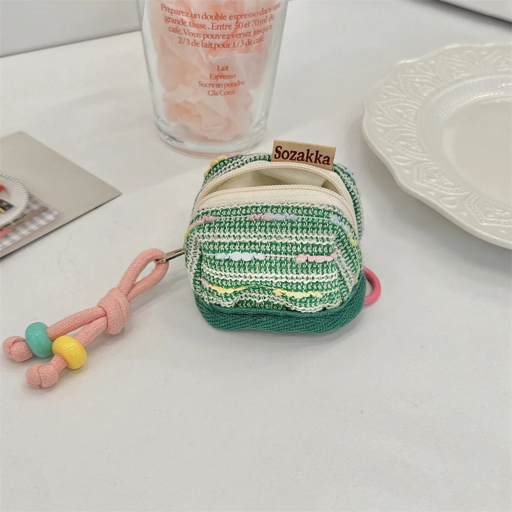 Cute Tweed AirPods Case – Soft Fabric Earbuds Storage Pouch
