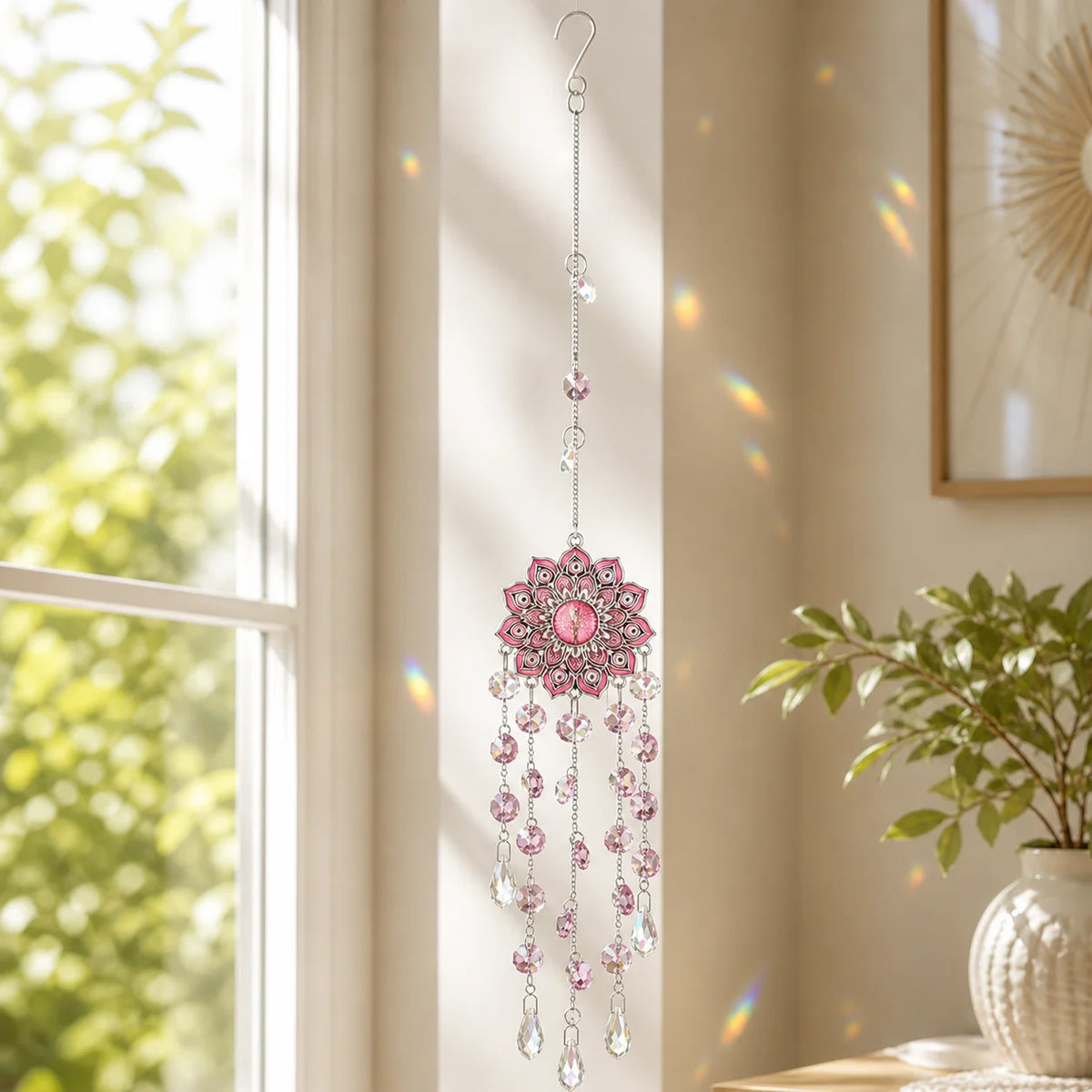 Crystal Sun Catcher Floral Rainbow Prism Pendant – 4 Colors