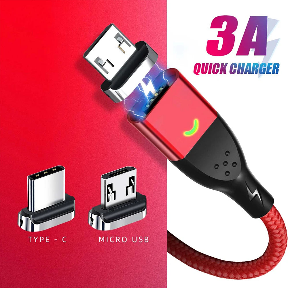 FONKEN Magnetic USB-C & Micro USB Cable – 3A Fast Charge