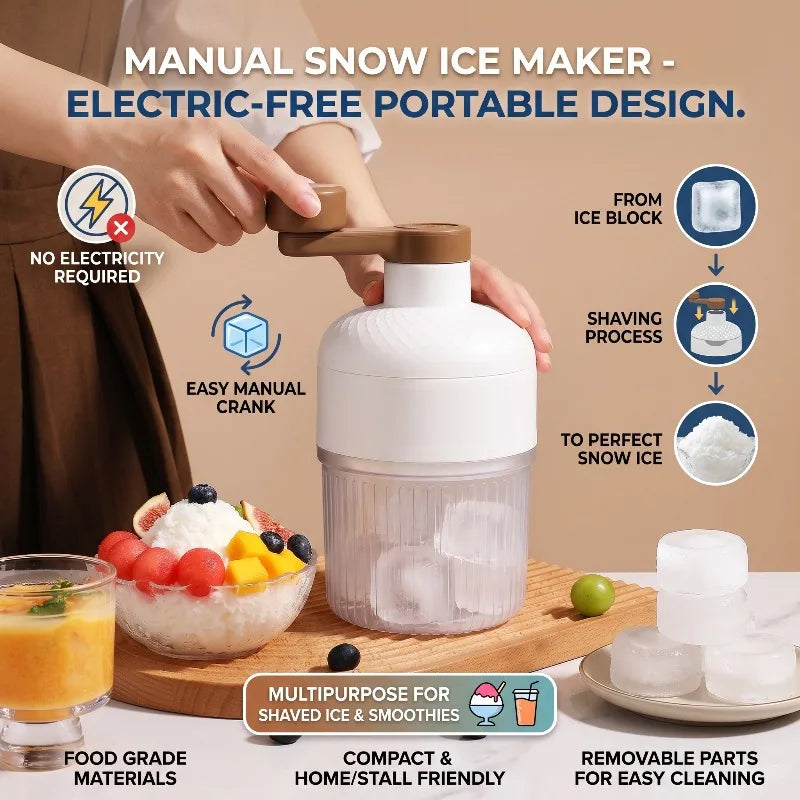 Manual Shaved Ice Machine – Hand Crank Ice Crusher with Molds