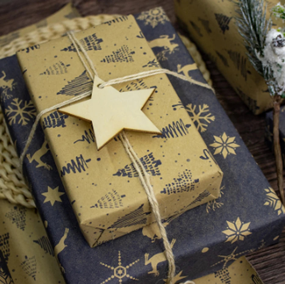 Vintage Navy Blue Kraft Christmas Wrapping Paper Roll 17"×33ft