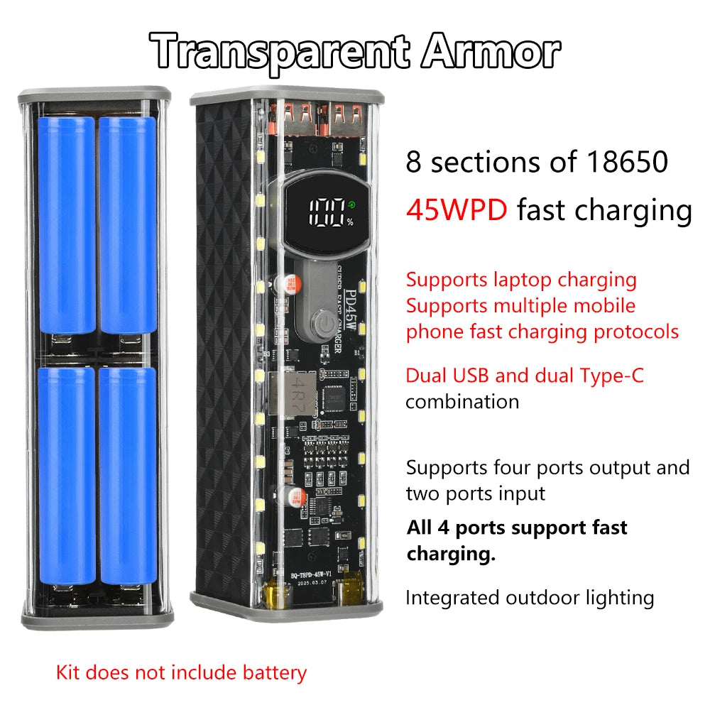 Gaqqee 8-Cell 18650 Power Bank Case – PD 45W Fast Charging