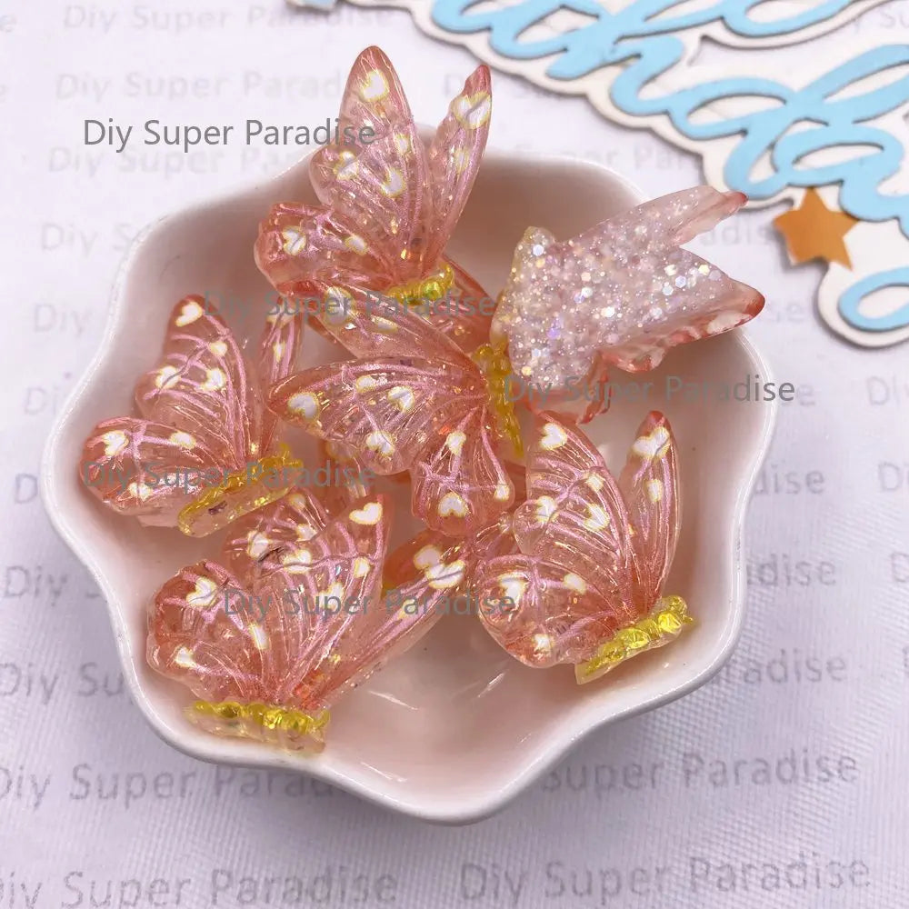 10-Pack Glitter Butterfly Flat Back Resin Rhinestones DIY Crafts