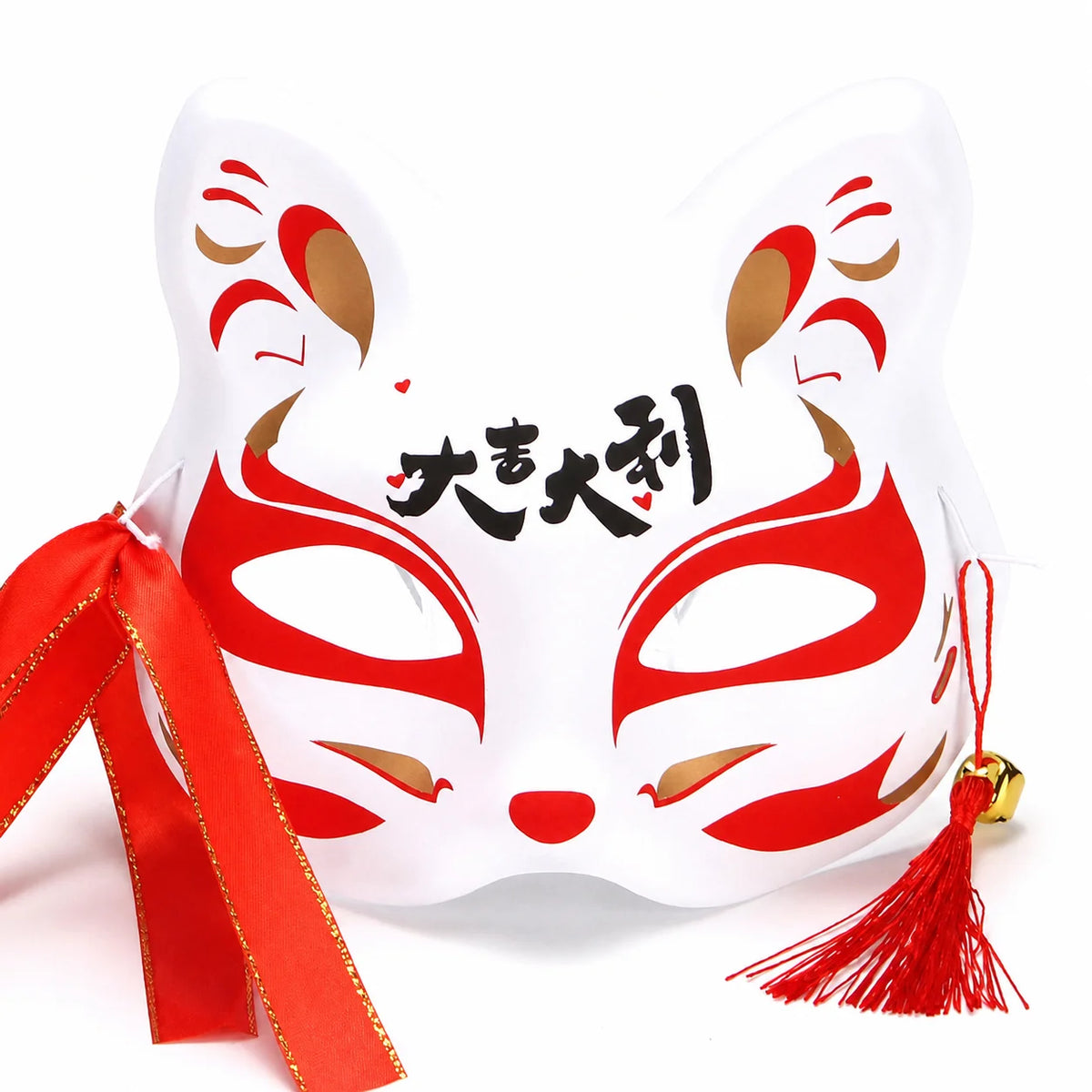 Japanese PVC Half-Face Masquerade Mask with Tassels & Bells